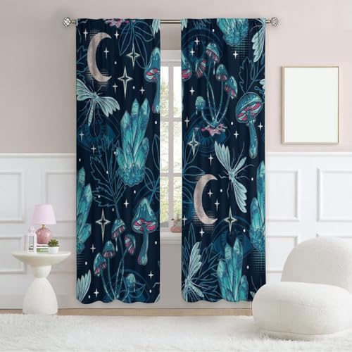 Fantasy Mushroom Moon Eyes Decor Curtains W42xL45 Inch