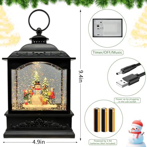AOMIL Christmas Snow Globe Lantern with Music Timer