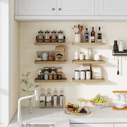 Venusmiles 3 Piece Oak Floating Wall Shelves
