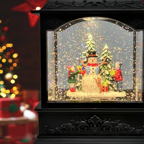 AOMIL Christmas Snow Globe Lantern with Music Timer