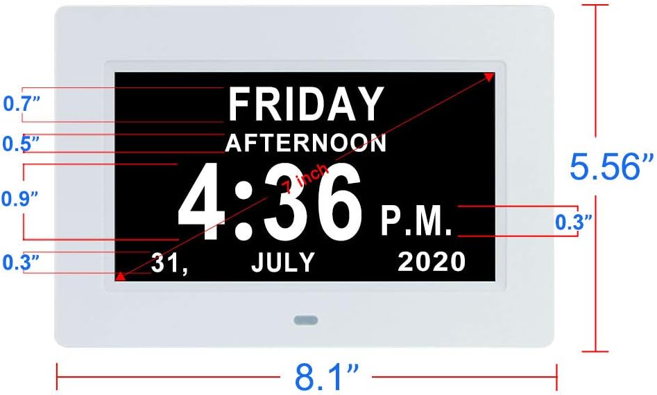 Aowasi 7 Inch Dementia Friendly Clock with 12 Alarms