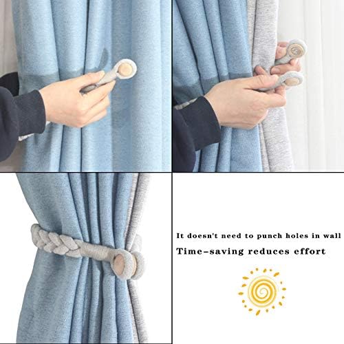 4 Pack Grey Magnetic Curtain Tiebacks with Wooden Buckle