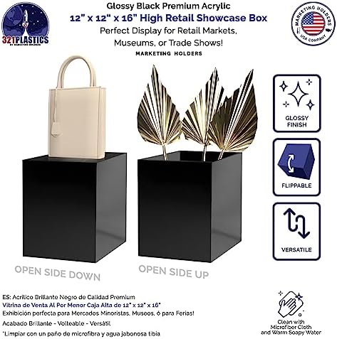Marketing Holders Black Acrylic Display Pedestal Stand 12x12x16 Inch Cube