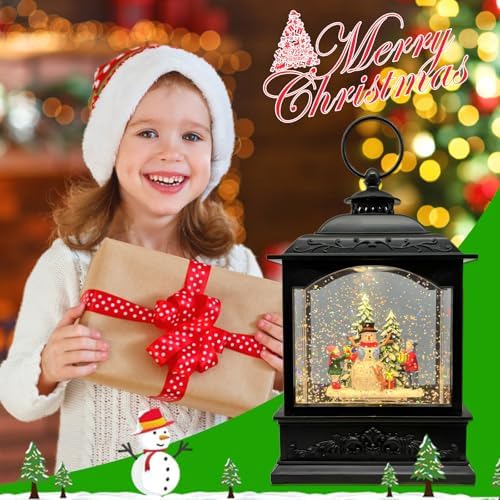 AOMIL Christmas Snow Globe Lantern with Music Timer