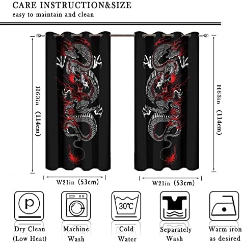 Fantasy Dragon Curtains Black Red Grommet Panels