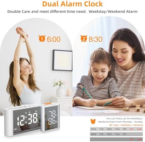 Vauno S-Shaped Alarm Clock with Dual Display and FM Radio