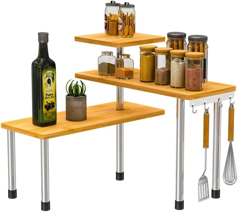 ZHWS 3-Tier Corner Shelf with 4 Hooks Organizer