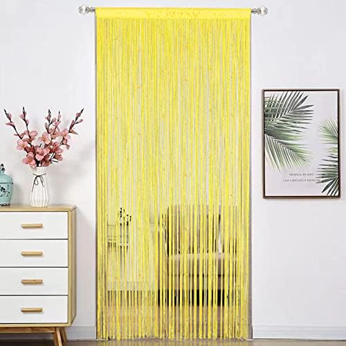 Beaded Curtain Door Divider with Telescopic Rod Yellow 100x200cm