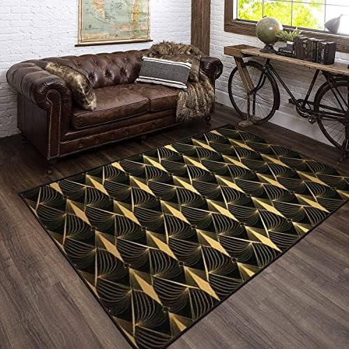 Modern 3D Art Deco Black Gold Shells Rug for Living Room