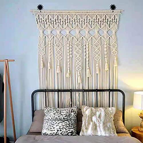 Boho Macrame Curtain for Window Doorway Handmade Beige