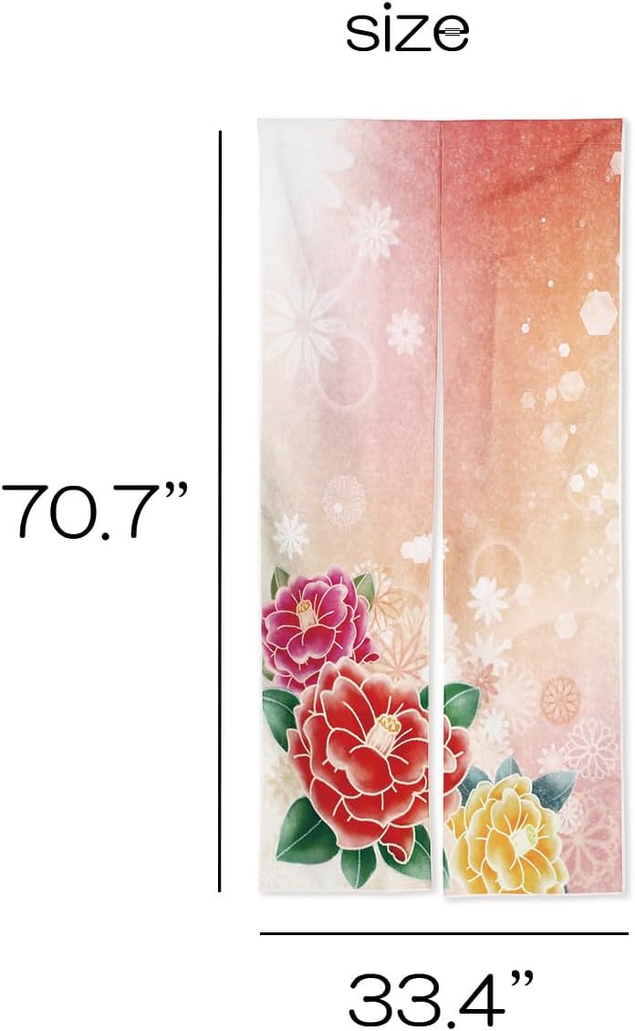 Noren Japanese Style Doorway Curtain with Camellia Print