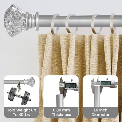 Silver Diamond Curtain Rods 36-88 Inches Adjustable Single Rod