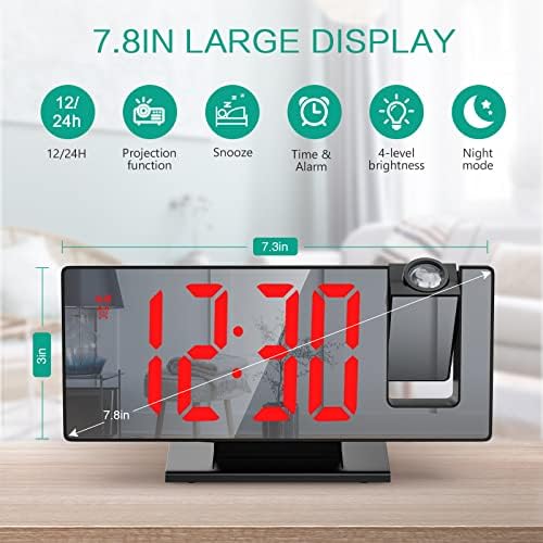 ORIA Projection Alarm Clock with LED Mirror and Snooze
