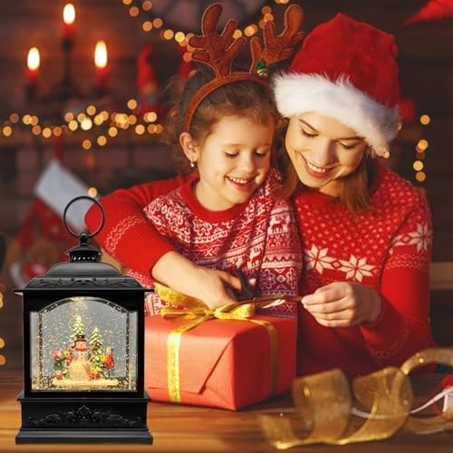 AOMIL Christmas Snow Globe Lantern with Music Timer