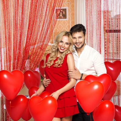 2Pack Red Romantic Curtain with Silver Ribbon