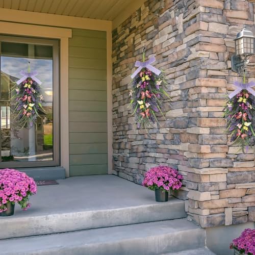 2 Pcs 24 Inch Artificial Lavender Teardrop Wreaths