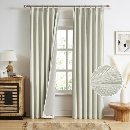 MAIHER 80 Inch Blackout Linen Curtains with Pinch Pleat and Back Tabs