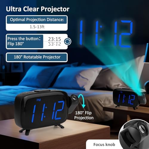 WAIGESEN Digital Projection Alarm Clock with Dual Alarms and FM Radio
