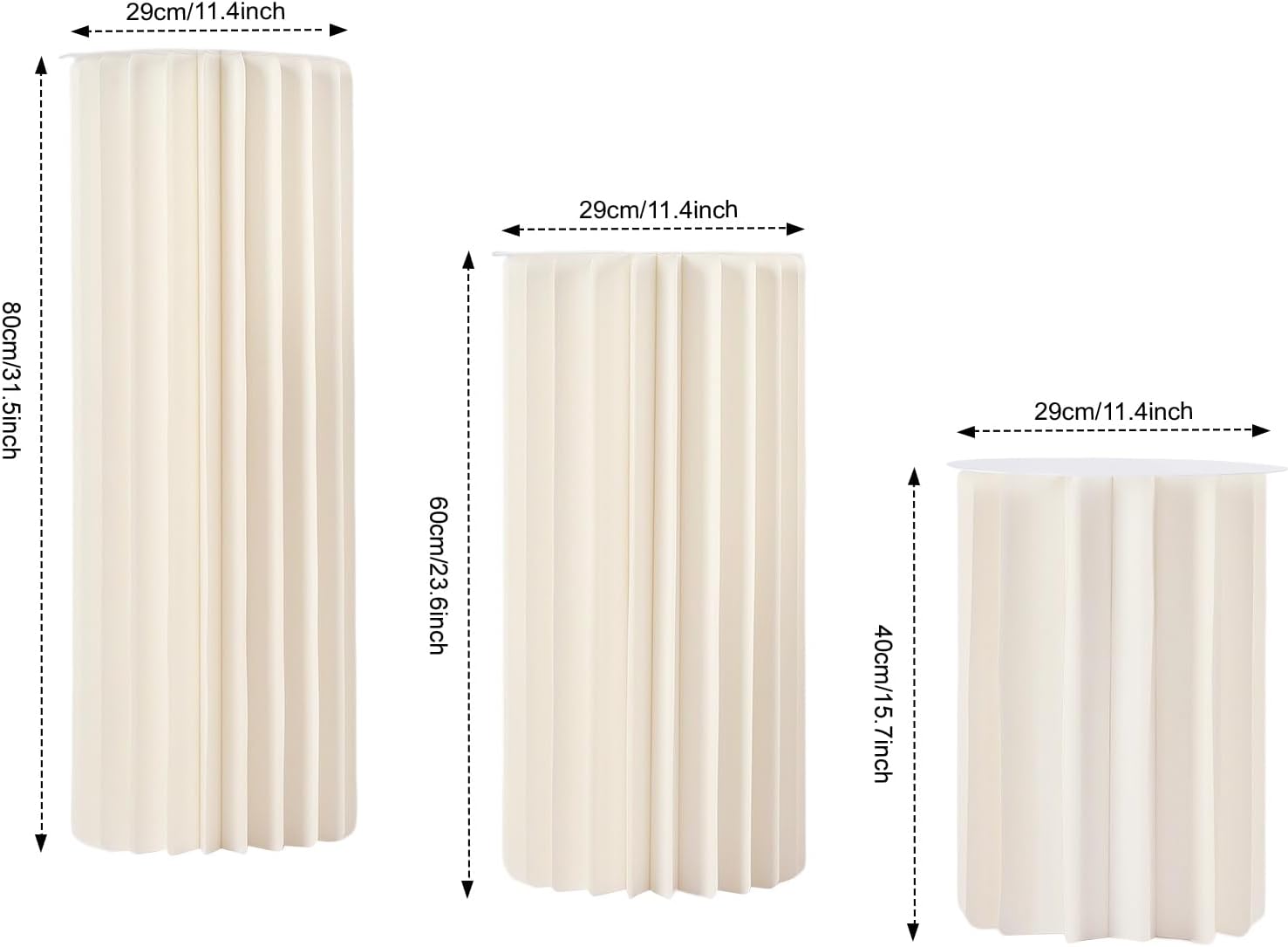 3PCS Foldable Cardboard Cylinder Pedestal Stands with Clear Acrylic Plates