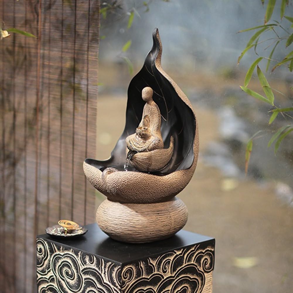 Zen Indoor Fountain with Lotus Base and Buddha Statue