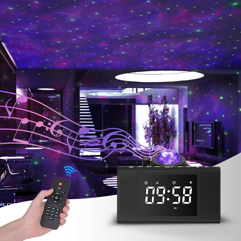 Star Projection Alarm Clock with Bluetooth Speaker and White Noise