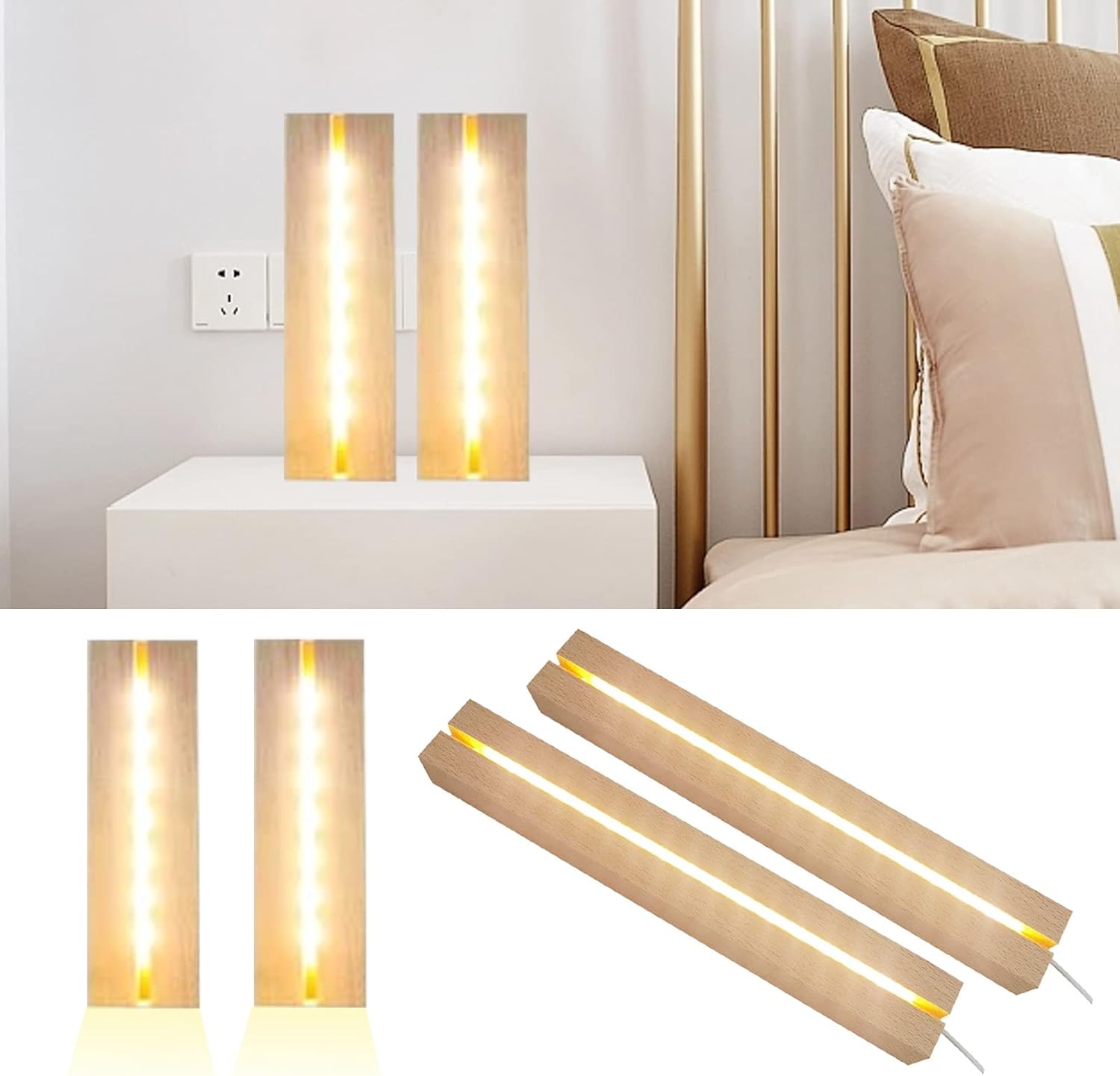 2 Pcs 1181 Inch Wooden LED Light Display Pedestal with USB Switch
