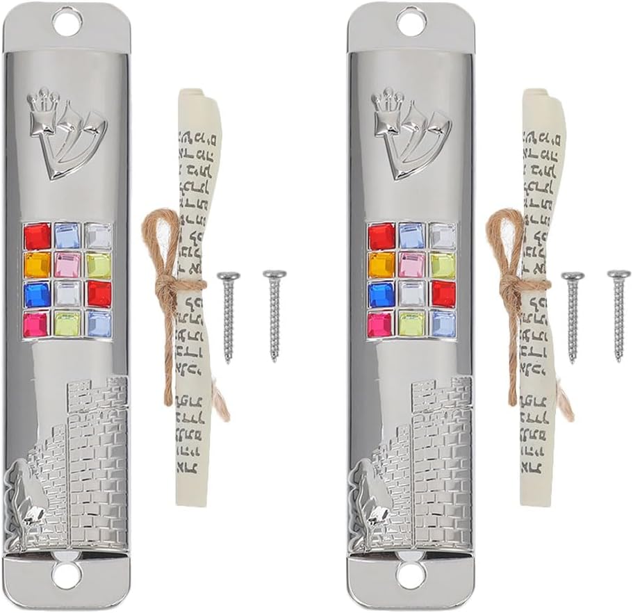 LUOZZY 2 Sets Silver Metal Mezuzah Door Decoration