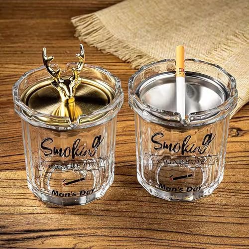 DAERTU Glass Ashtray with Lid for Cigarettes