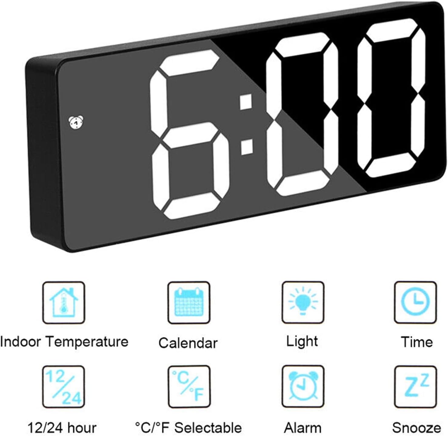 Shinekoo Red Digital Mirror Alarm Clock with LED Display