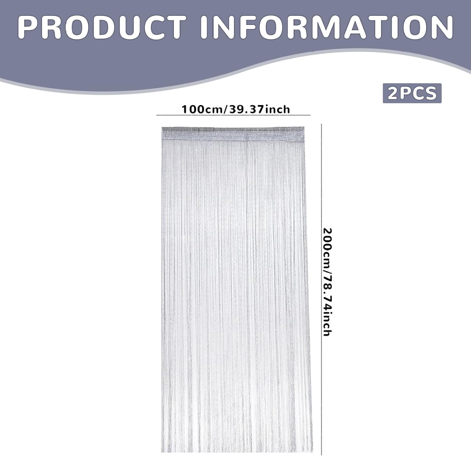 2Pcs String Curtains for Doorways 39x79 Silver Grey Glitter Beaded Panel