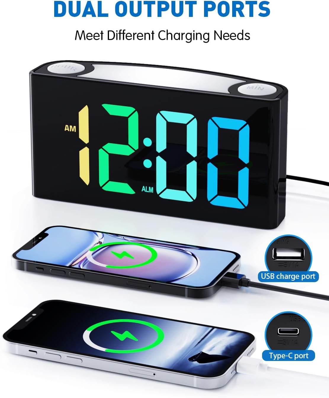PPLEE RGB Vibrating Alarm Clock with Bed Shaker