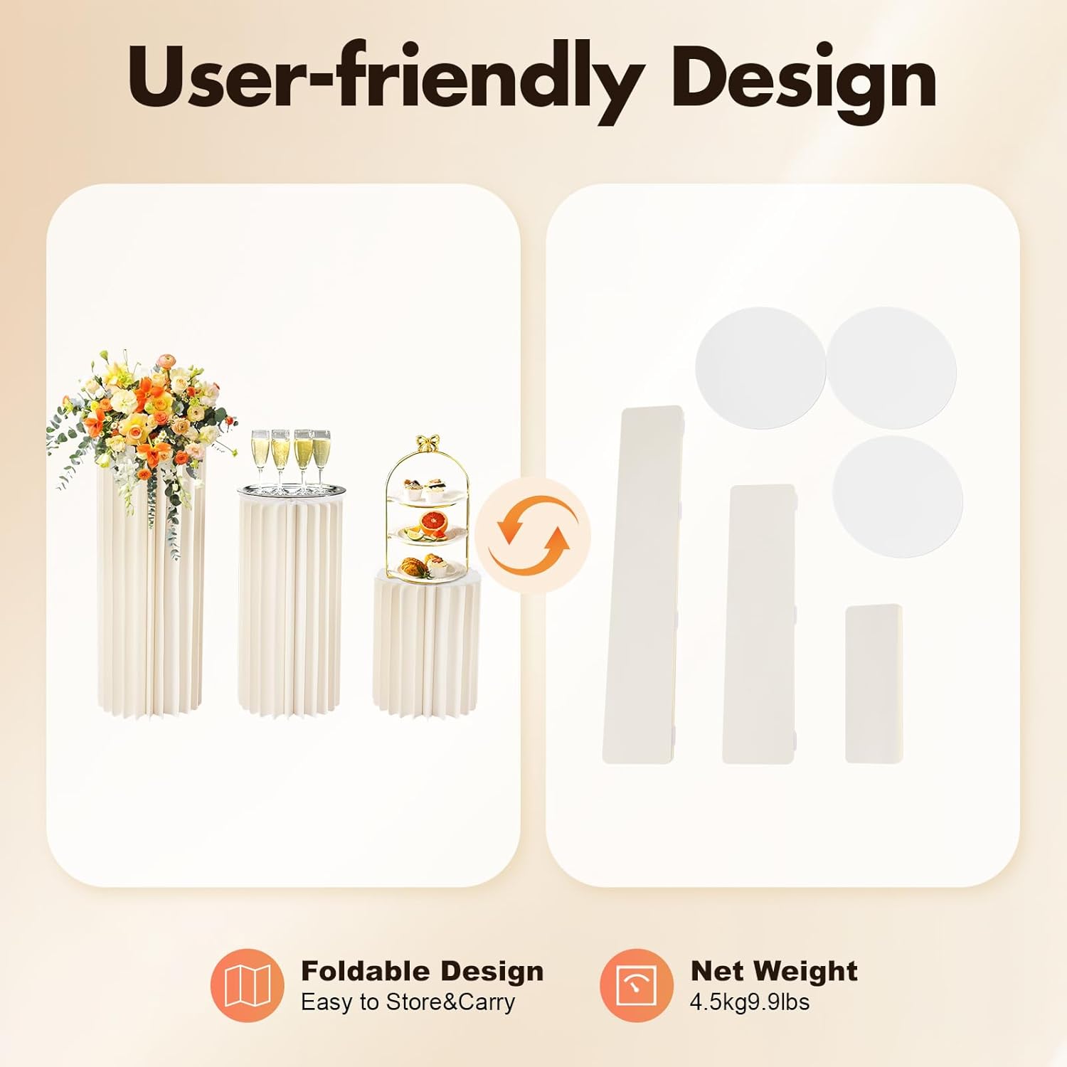 3PCS Foldable Cardboard Cylinder Pedestal Stands with Clear Acrylic Plates