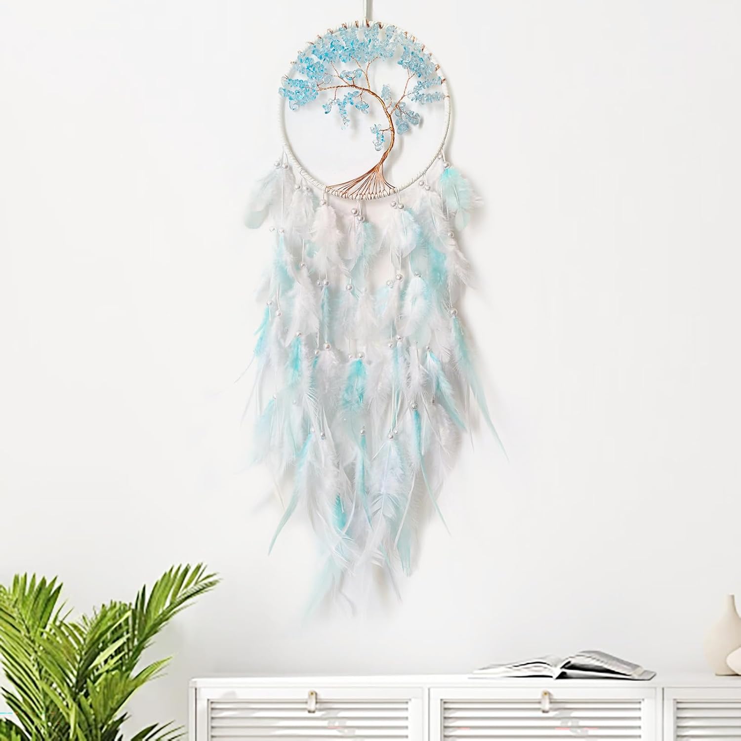 White and Cyan Dream Catcher Wall Decor