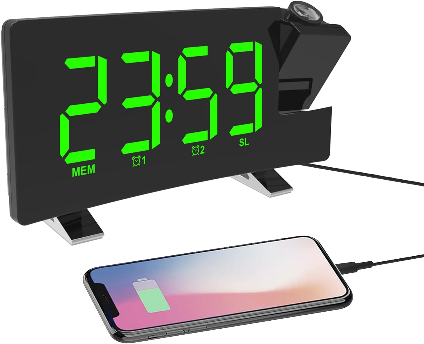 ThreeH Projection Alarm Clock with USB Charger and 2 Alarm Snooze Function