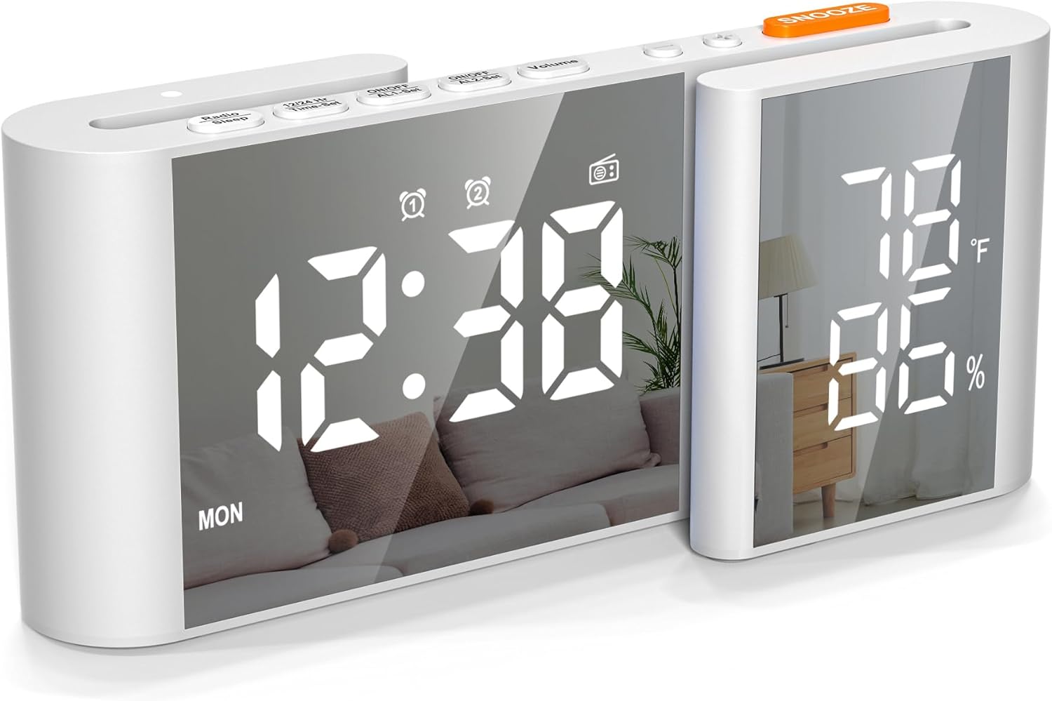 Vauno S-Shaped Alarm Clock with Dual Display and FM Radio
