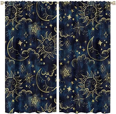 Sun and Moon Curtains Bohemian Art Design 2 Panels 42x45 Inches