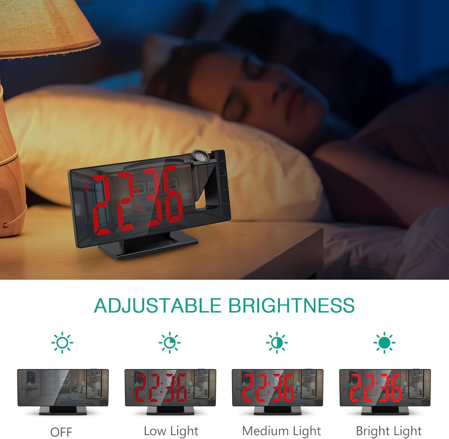ORIA Projection Alarm Clock with LED Mirror and Snooze