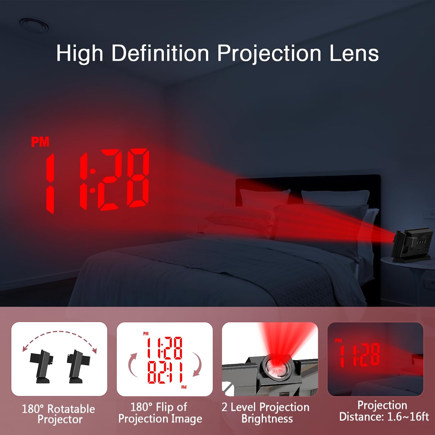 LOFICOPER 78 Inch Projection Alarm Clock with Mirror and USB Charging