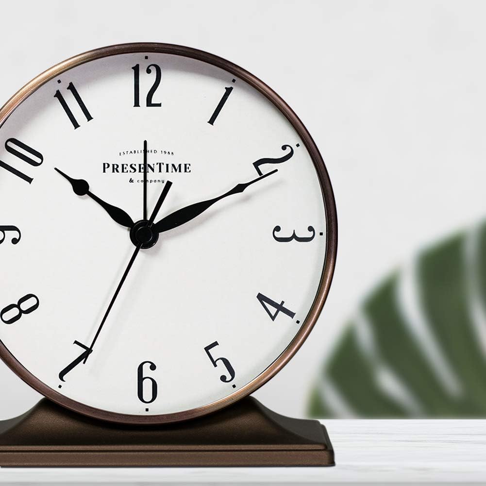 Presentime Co Lewis Mantel Alarm Clock Bronze Finish Silent No Ticking 55x5 Inch