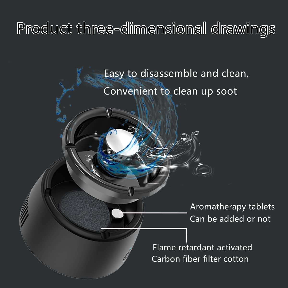 Smokeless Ashtray with Anionic Air Release Black