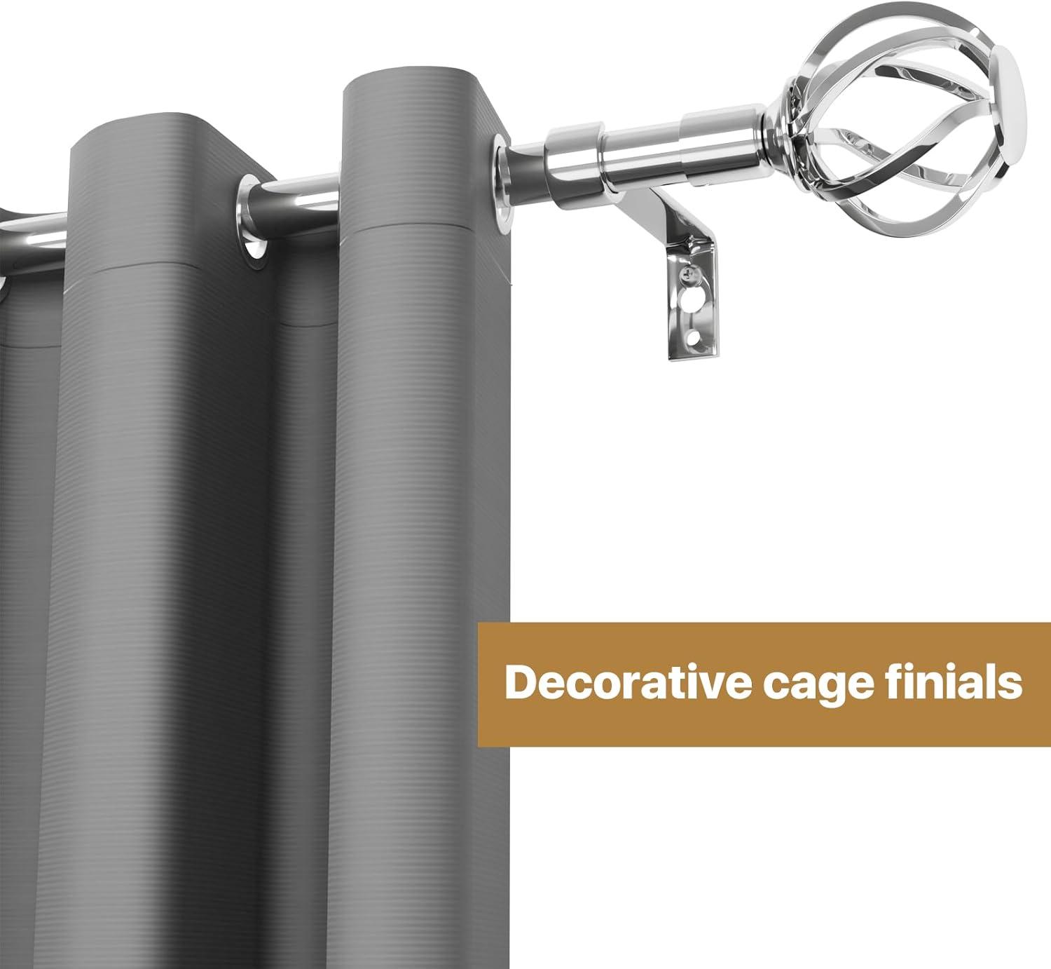 Silver Curtain Rods 48-88 Inch with Twisted Cage Finials