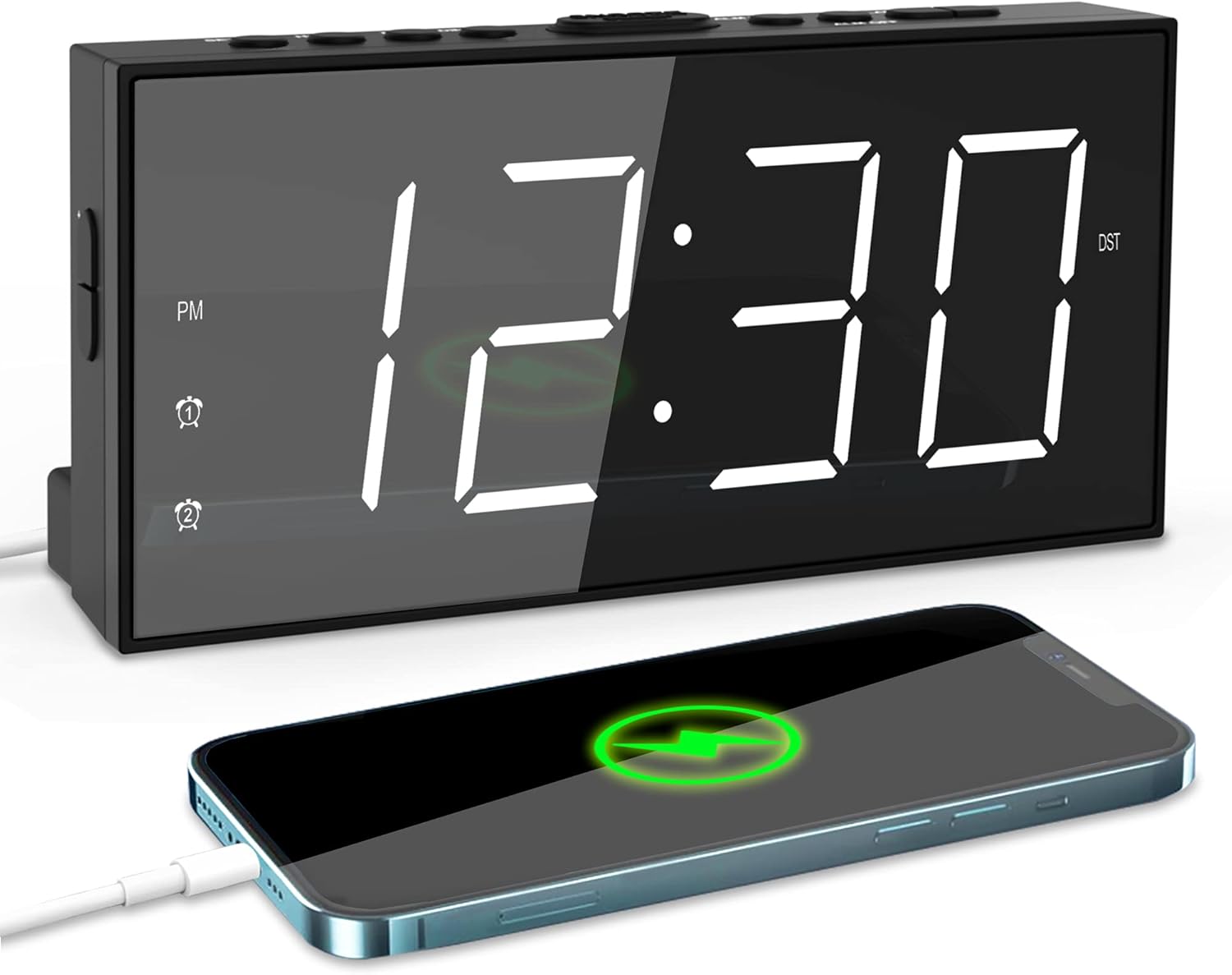 75 Inch LED Alarm Clock with Dual Alarms and USB Charging