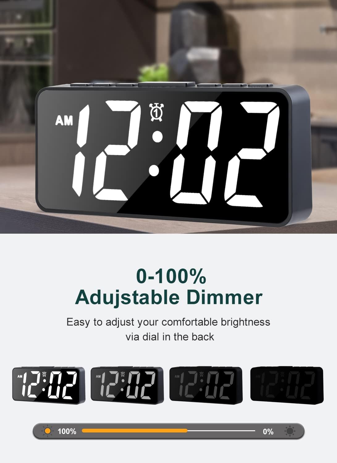 BOCTOP 75 Inch Digital Alarm Clock with Dimmer and Snooze