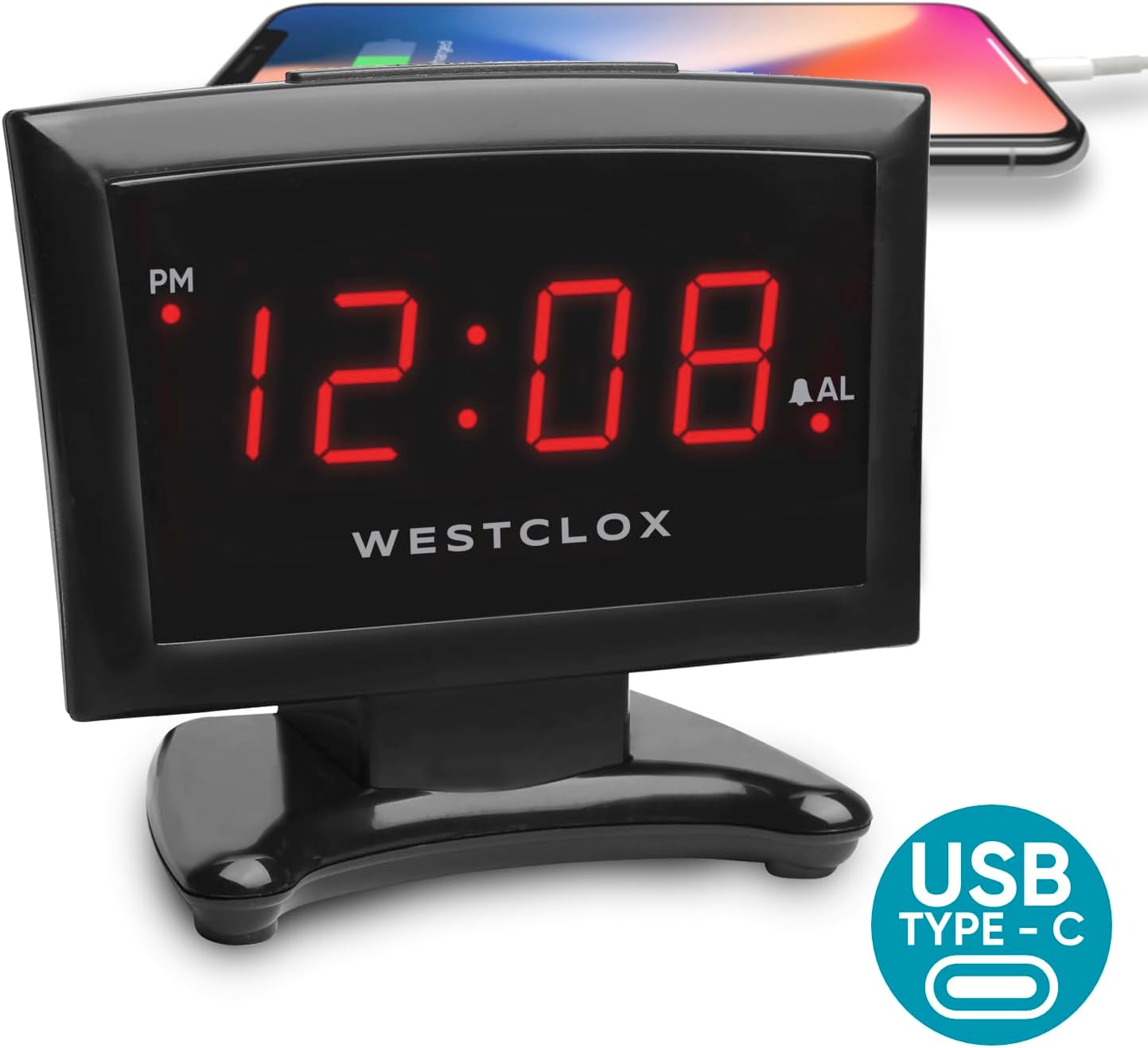 Westclox Plasma LED Alarm Clock for Adults with USB-C Charging