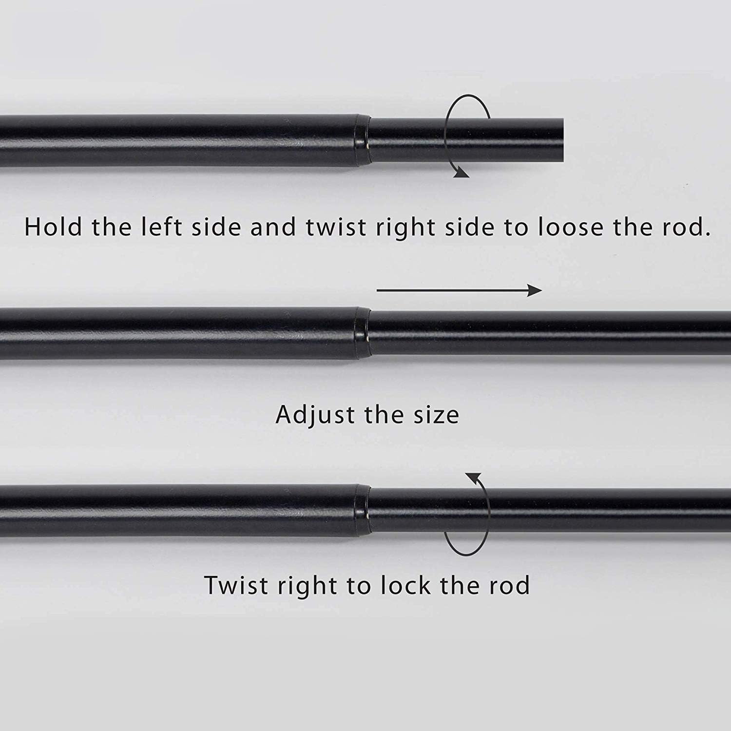Deco Essential 2 Pack Adjustable Black Curtain Rods 66-120 Inch