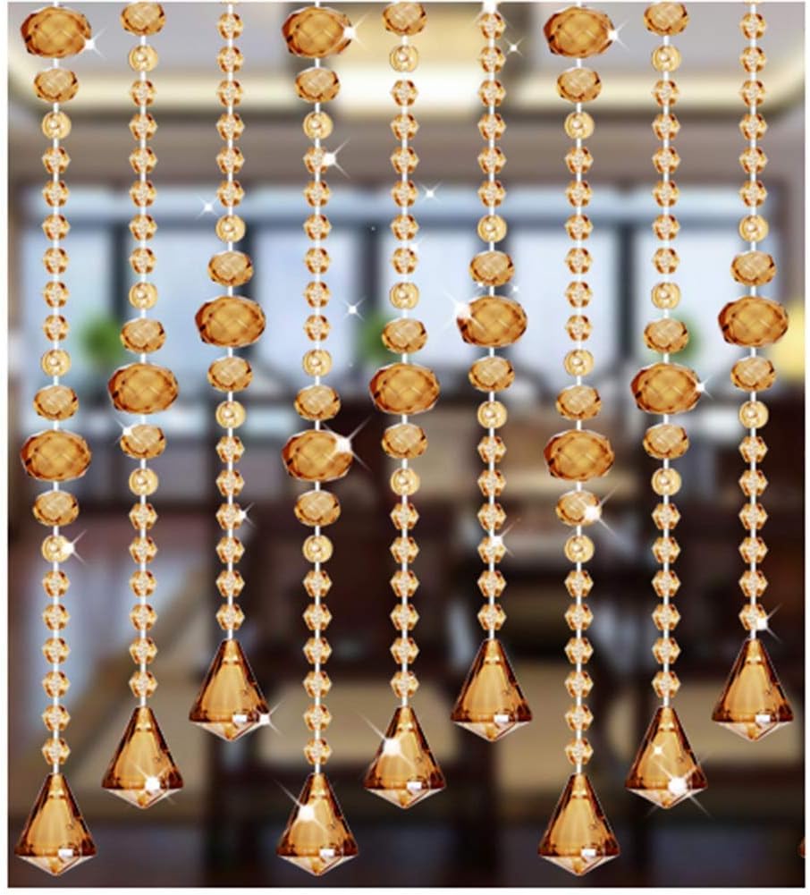 OKUOKA Gold Beaded Curtain Panel 100cmx215cm 50 Strands