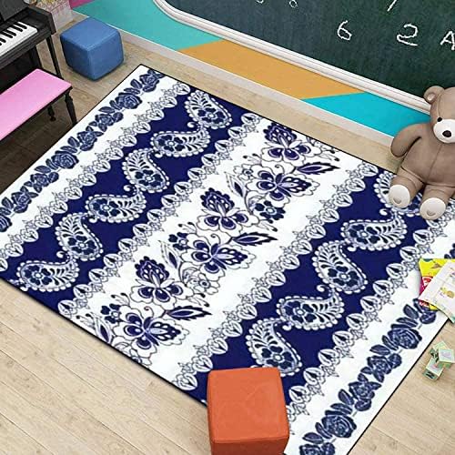 Modern 3D Area Rugs Set with Blue Floral Motifs
