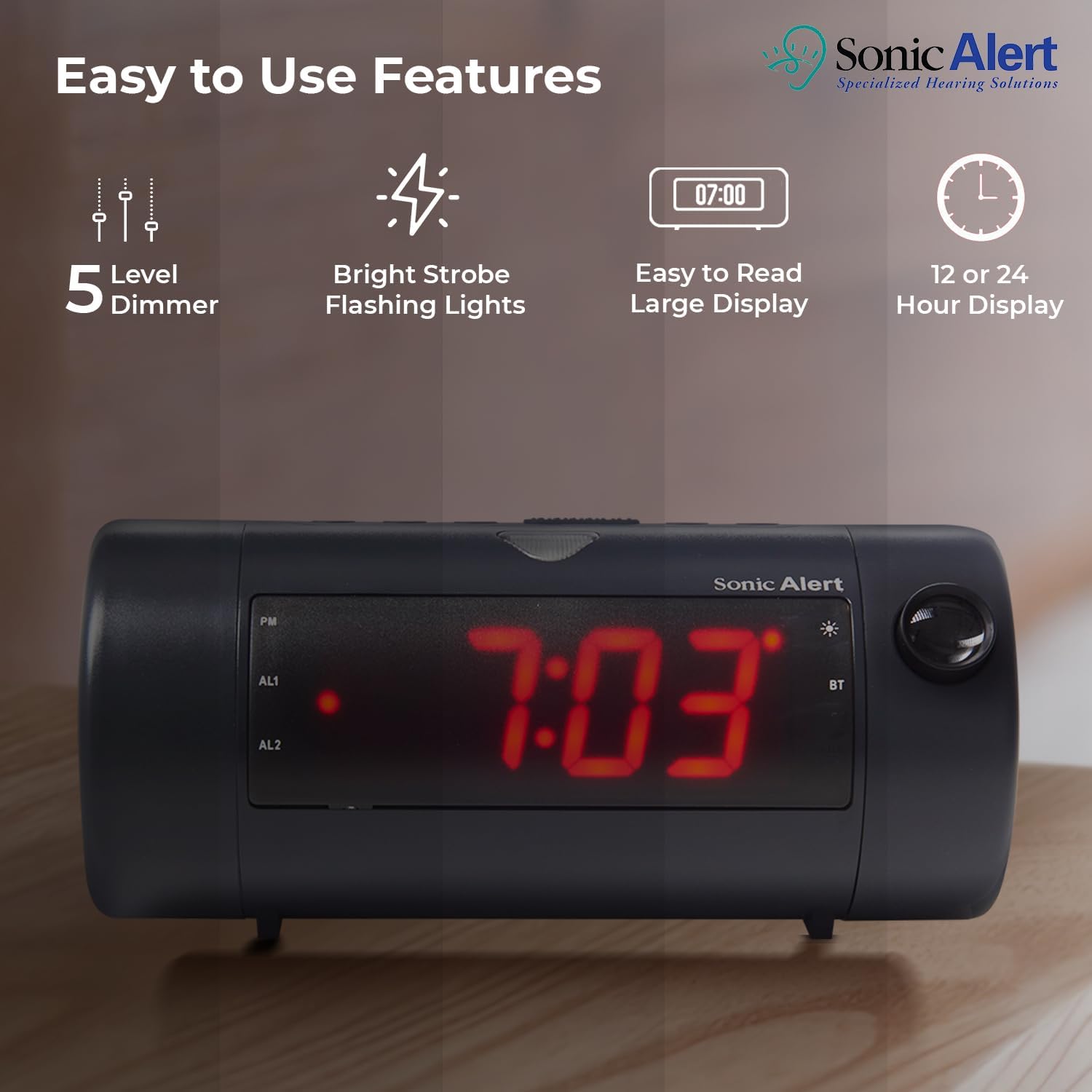Sonic Blast Digital Alarm Clock - Loud Alarm for Heavy Sleepers