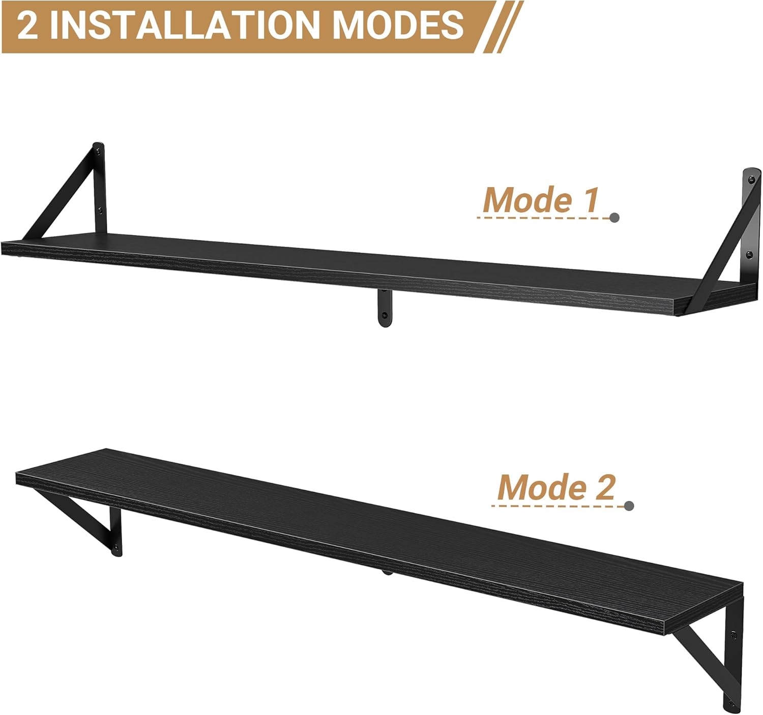 Heimlove Floating Shelves Set of 3 36 Inch Black Wood Wall Mounted