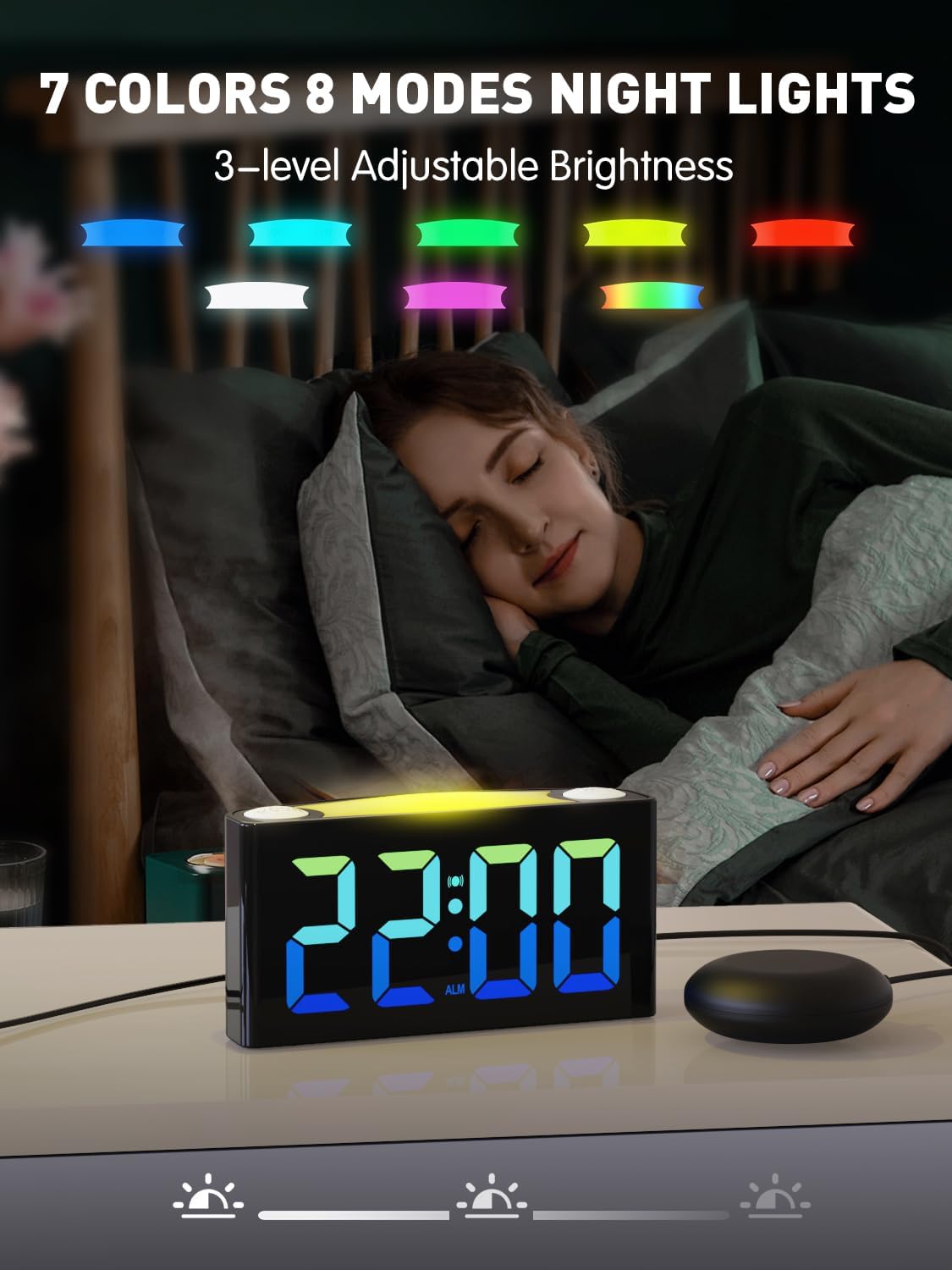 PPLEE RGB Vibrating Alarm Clock with Bed Shaker